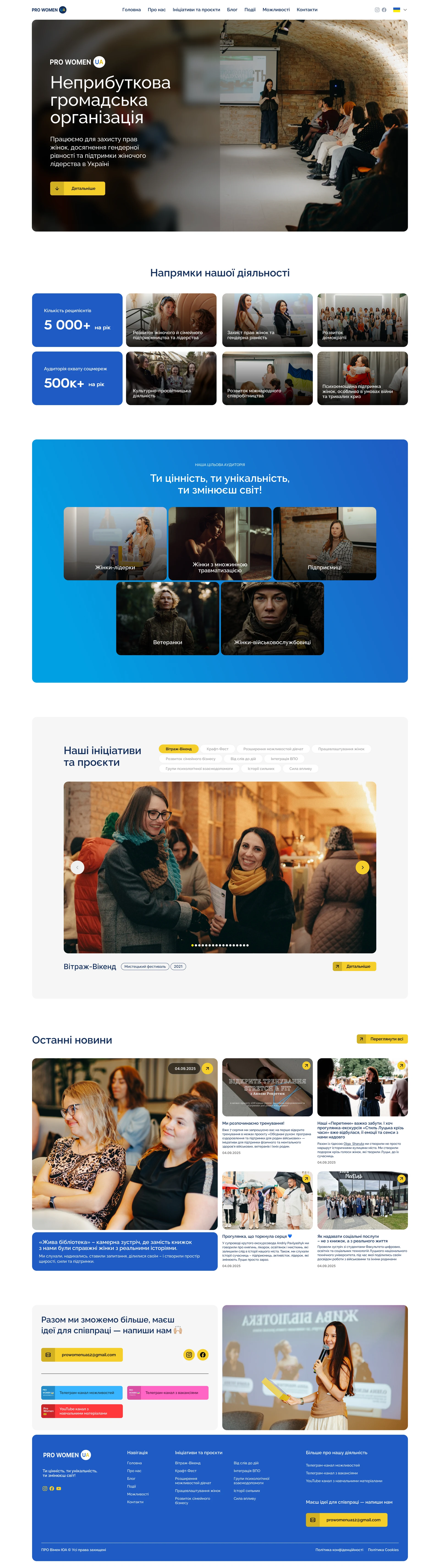 Homepage — original Pro Women UA design