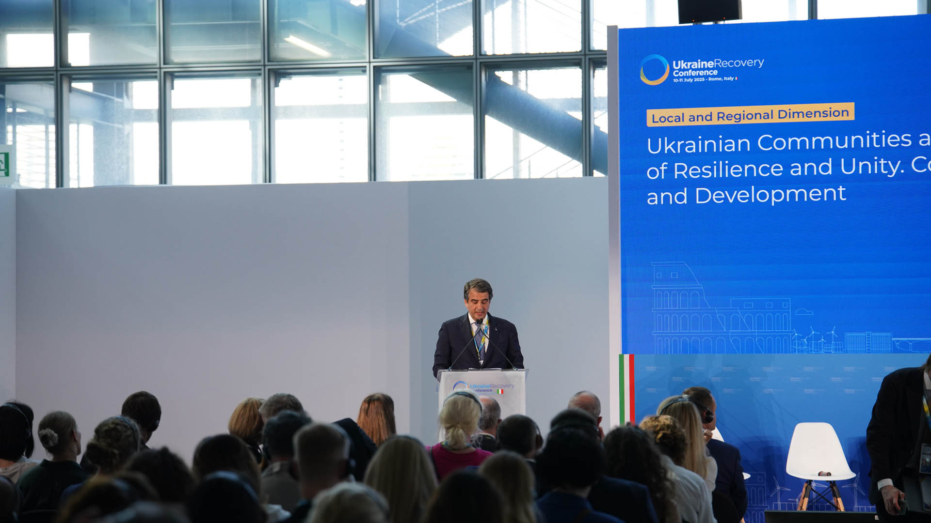 Wide view of the Ukraine Recovery Conference hall during a session